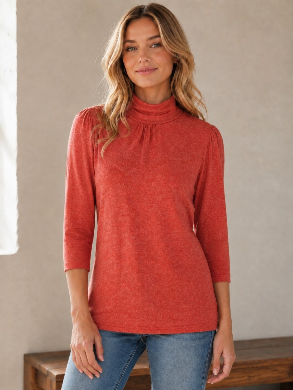 ❤️ MICHAEL STARS MOCK NECK SHINE TEE / TOP